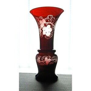 Antique Egermann Bohemian Czech Cut to Clear 9 inch Ruby Glass vase